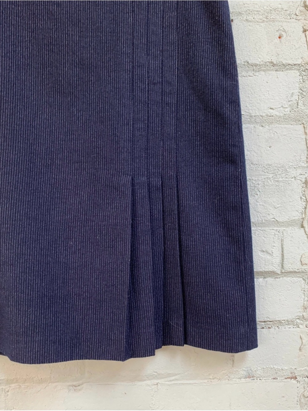 Navy Midi Pencil Skirt with Pleated Hem Detail and Pinstripes - Picture 3 of 8